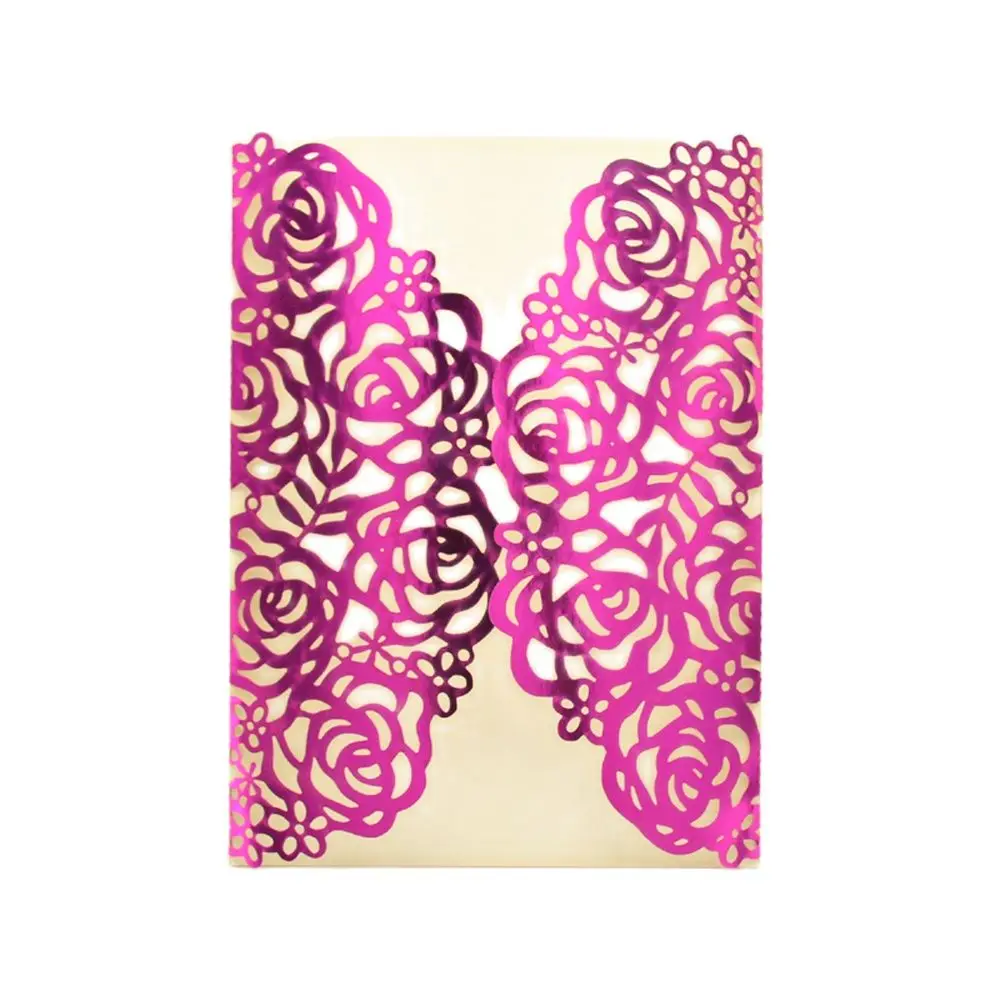 (10 peças/lote) Corte a Laser Rosa Reflexiva Convites de Casamento Com Fita & Envelope XV Quinceanera Festa de Aniversário, Cartões de IC055