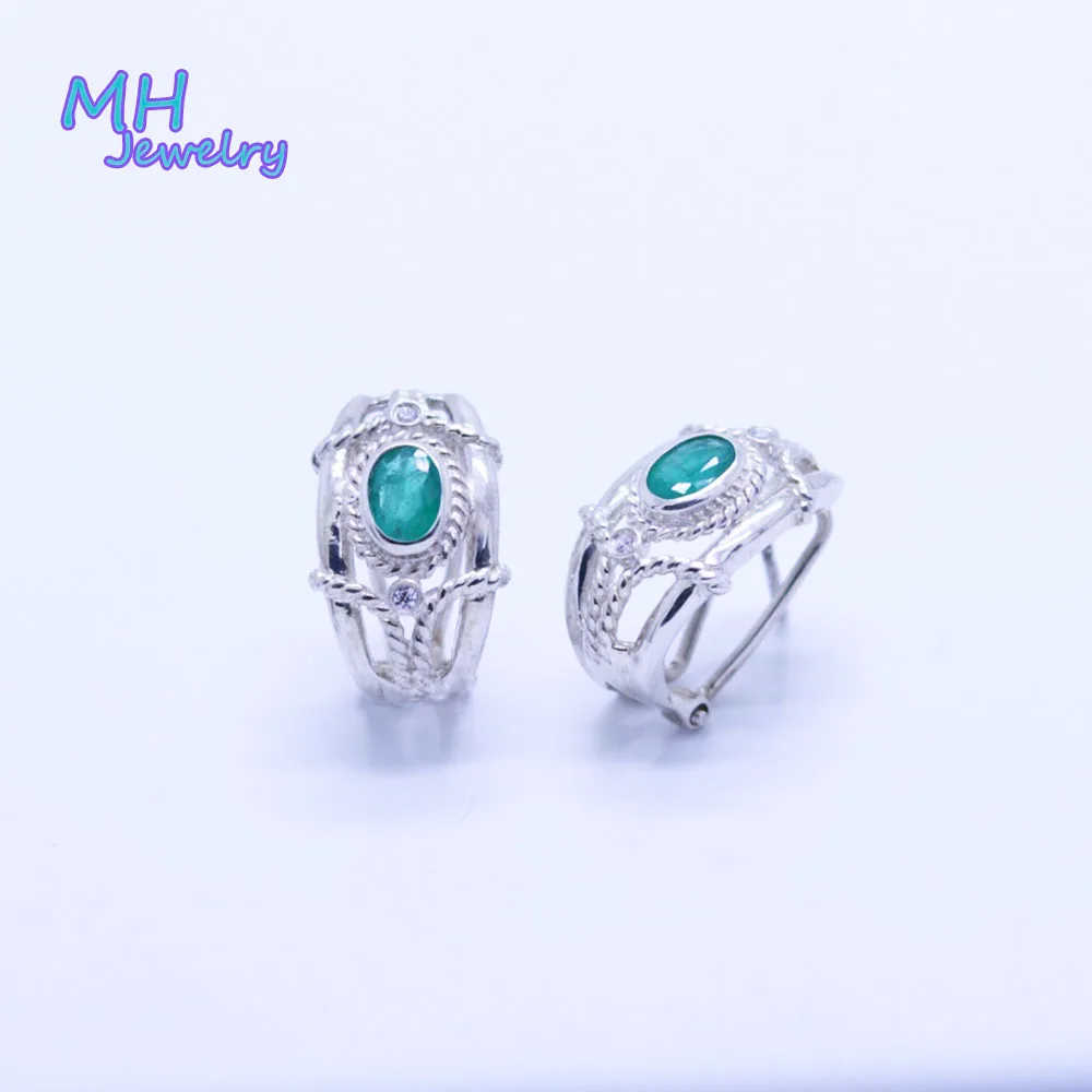 100% Natural Zâmbia verde esmeralda de pedra preciosa, brinco oval 4*6 mm de finas jóias de prata 925 para mulheres de uso diário MHE0086