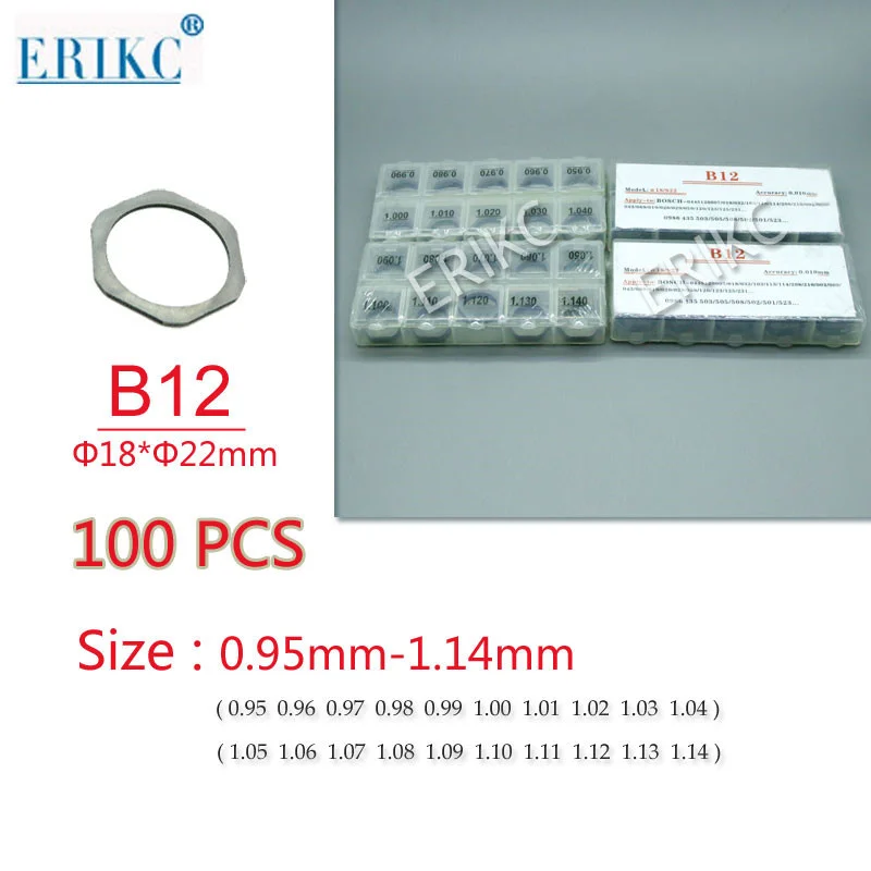 100PCS ERIKC Calços B12 Tamanho: 0.95 mm-1.04 mm Injector Diesel Calços de Injector de Combustível Ajuste Arruela Kit de Reparo Para Bosch