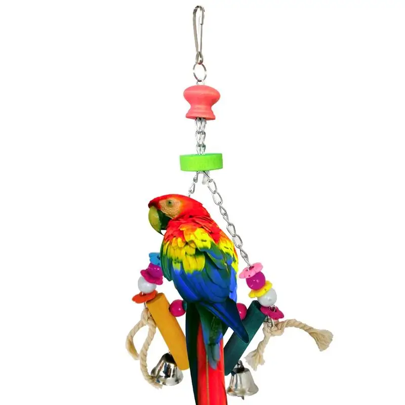 1PC Papagaio Escada de Brinquedo de Madeira da Gaiola do Pássaro Swing Periquito Brinquedo Pássaro Poleiro Com Bell Pássaro de Brinquedo Papagaio Stand Pássaro Acessórios