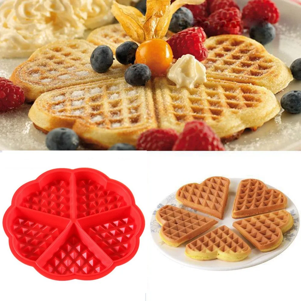 2020 venda quente da Cozinha do Silicone do produto comestível Mini Rodada Waffles Pan Cake Baking Molde Molde de Waffle Bandeja Vermelho de alta qualidade