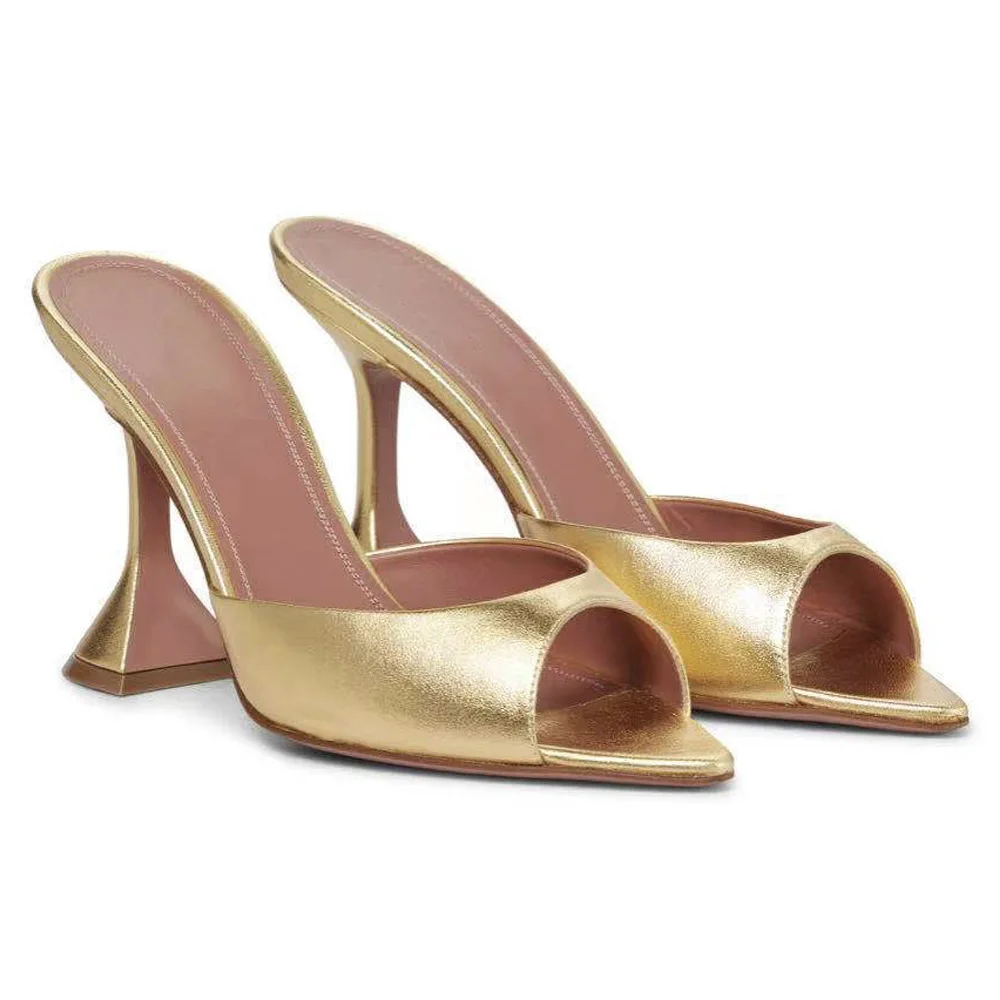 2021 nova apontou a boca de peixe sandálias da moda cor-de-rosa sapatos femininos copos de vinho com dourado chinelos de quarto