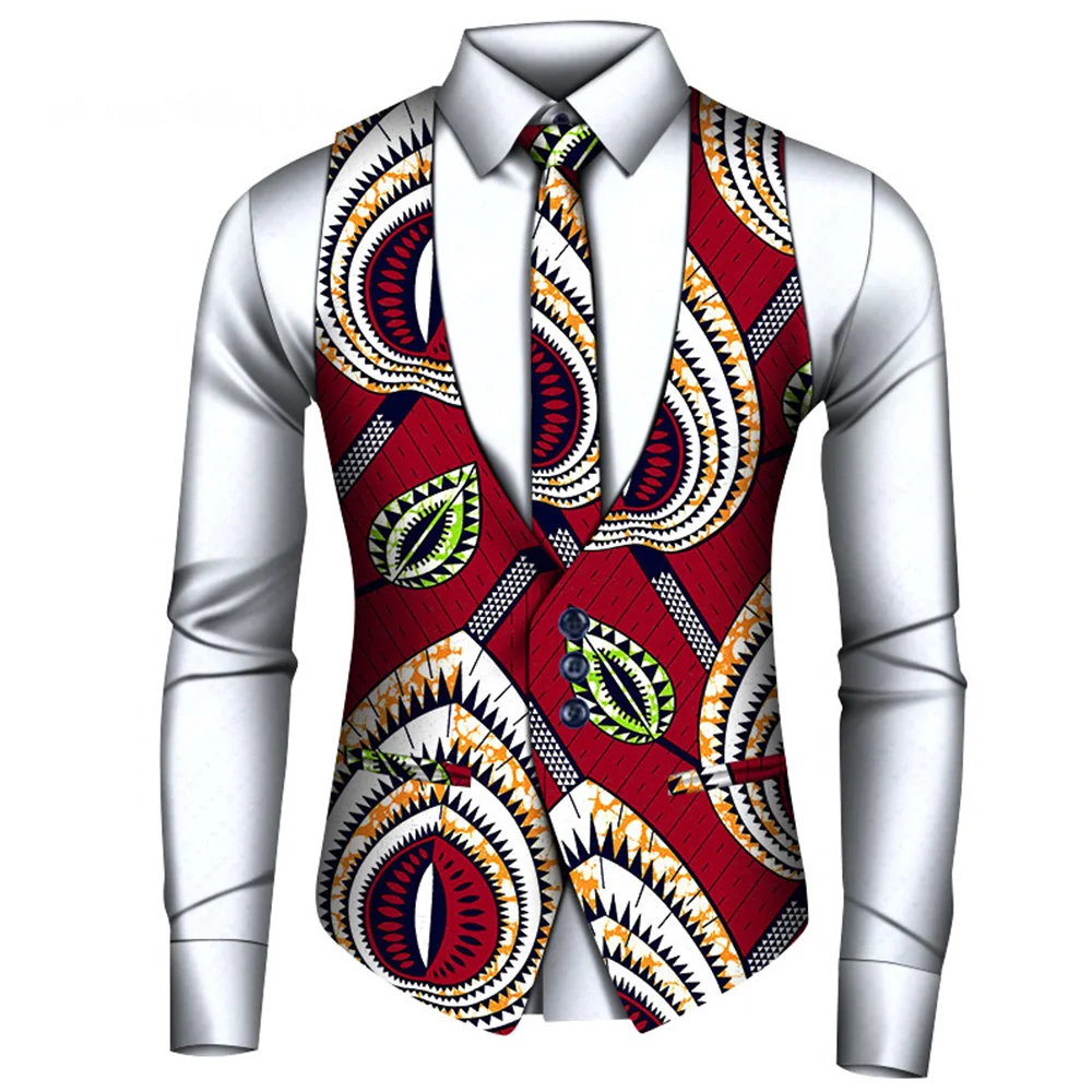 2022 Novo Estilo Africano Colete Homens África Impressão De Negócio Formal Casual Slim Coletes Camisas Tie Conjunto De Homens De Baile, Festa De Casamento Waistcoa