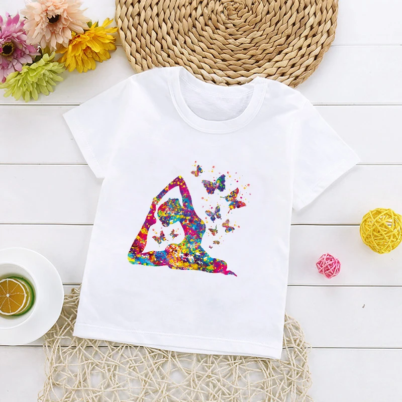 2022 Novo Estilo de Moda de Verão de Aquarela Ginástica Gráfico Impresso Crianças T-shirt de Manga Curta, Camisetas Crianças Crianças Harajuku Topo