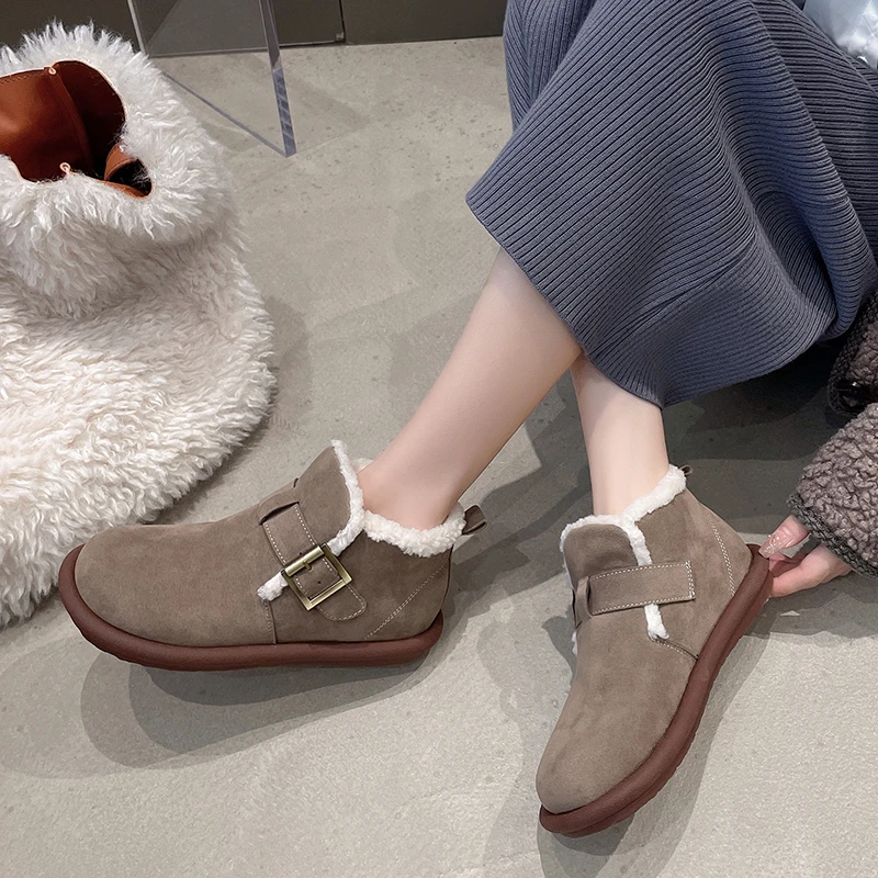 2022 Novo Sólido Curto Botas com Fivelas de Mulheres Sapatos de Pelúcia Sapatos de Inverno Botas Quentes de Mulheres Botas de Neve de Borracha
