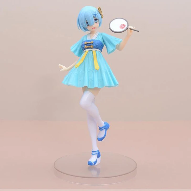22cm de Anime Re:a Vida Em Um Mundo Diferente De Zero Figura de Ação Chinês Vestido Rem Ram Kawaii Girl PVC Coleção de Modelo de Brinquedos de Presente