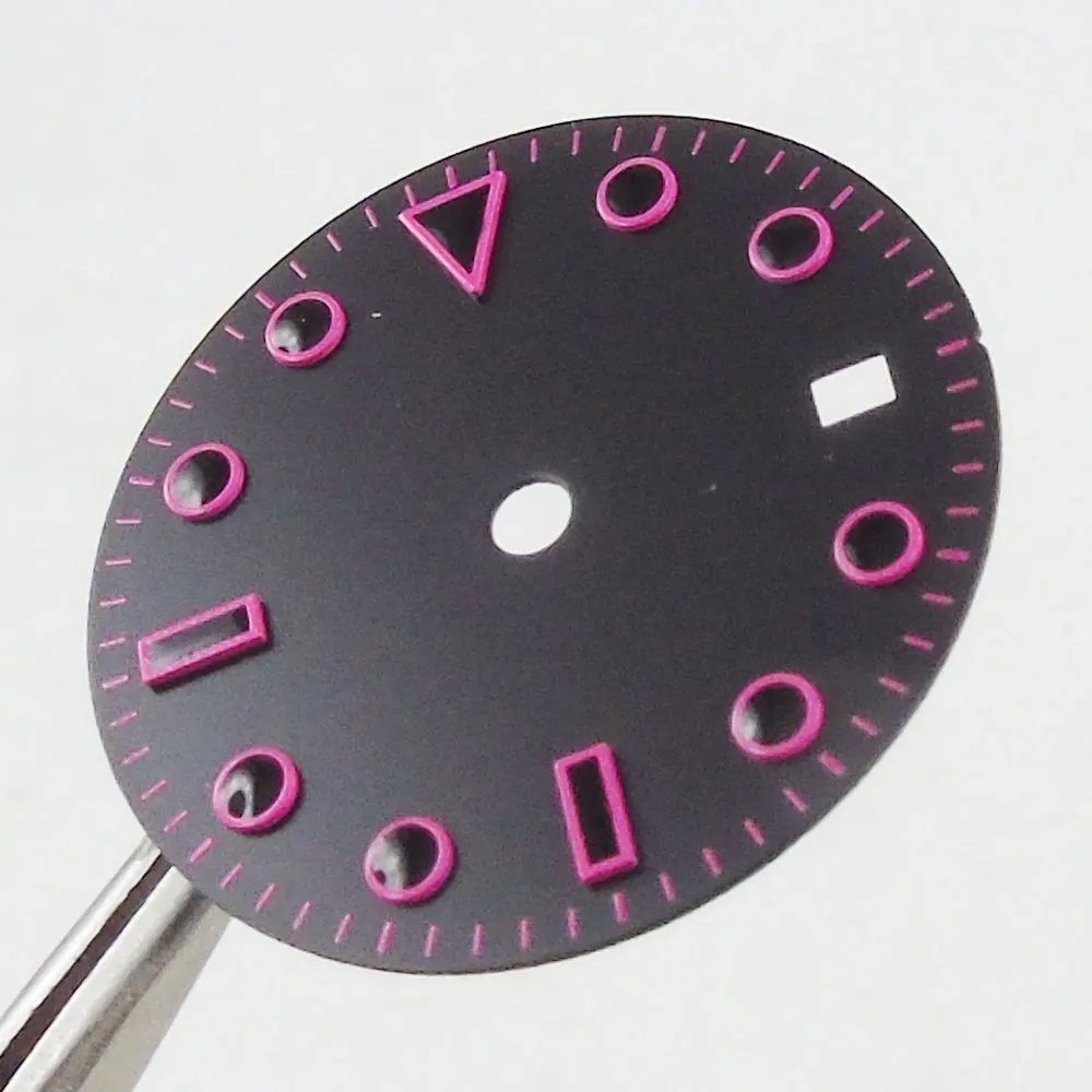 28,5 mm Estéril Mostrador Preto, cor-de-rosa marcas de ajuste Miyota 8215 821A movimento
