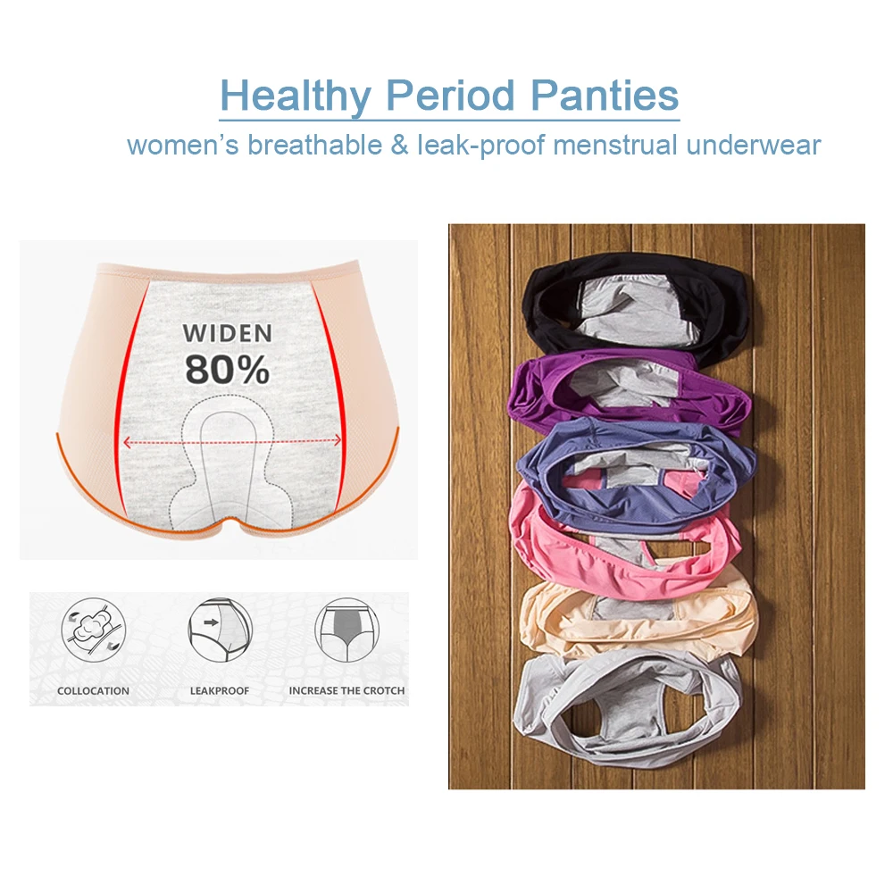 2pcs à Prova de Vazamento Menstrual Calcinha Mulheres Período de roupa interior Sexy Calças Fisiológicas Underwear Plus Size Impermeável Cuecas