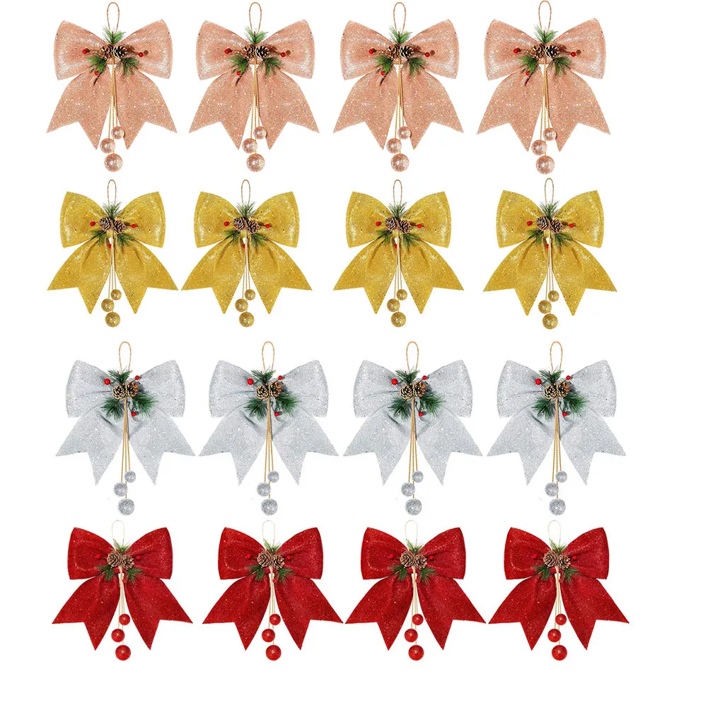 4pcs de Borboleta Arco Pendurado Deco Para o Natal Decoração de Natal Arco Guirlanda de Natal Enfeites de Árvore de Bowknot Decorações de Natal