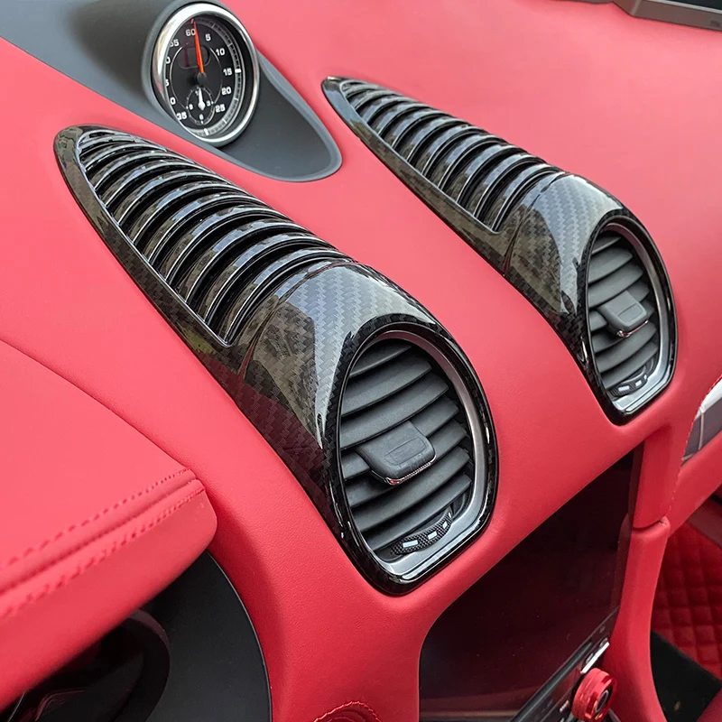 4pcs de Fibra de Carbono Impresso Interior do Carro um Estilo de Traço Tomada de Adesivo Tampa para a Porsche 718 Cayman e Boxster 2016 2017 2018 2019 2020
