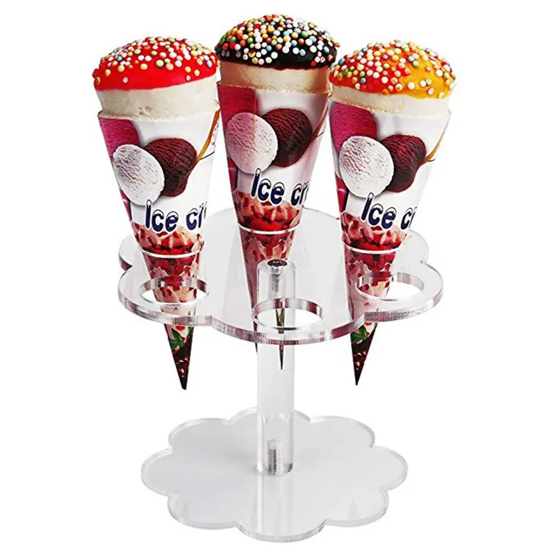 6/16 Buracos Ice Cream Stand Acrílico Transparente Bolo De Cone Vertical Titular De Cozimento Utensílios De Cozinha Casamento Buffet De Comida Stand De Exibição