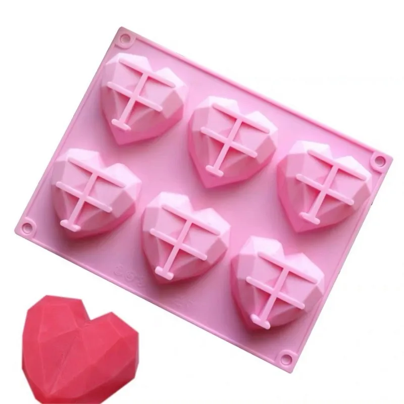 6 Cavidade 3D Mousse Bakeware Sabão Formulário de Pastelaria Ferramentas de Bolo Diamante de Silicone Amor Molde de Decoração do Coração