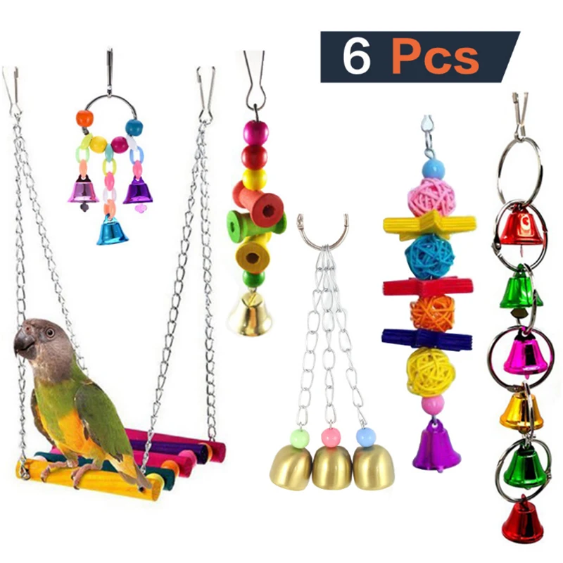6 Pcs conjuntos de combinação de papagaio brinquedos produto e aves brinquedos combinação de brinquedos para Papagaios gaiola do pássaro acessórios de brinquedos de suprimentos