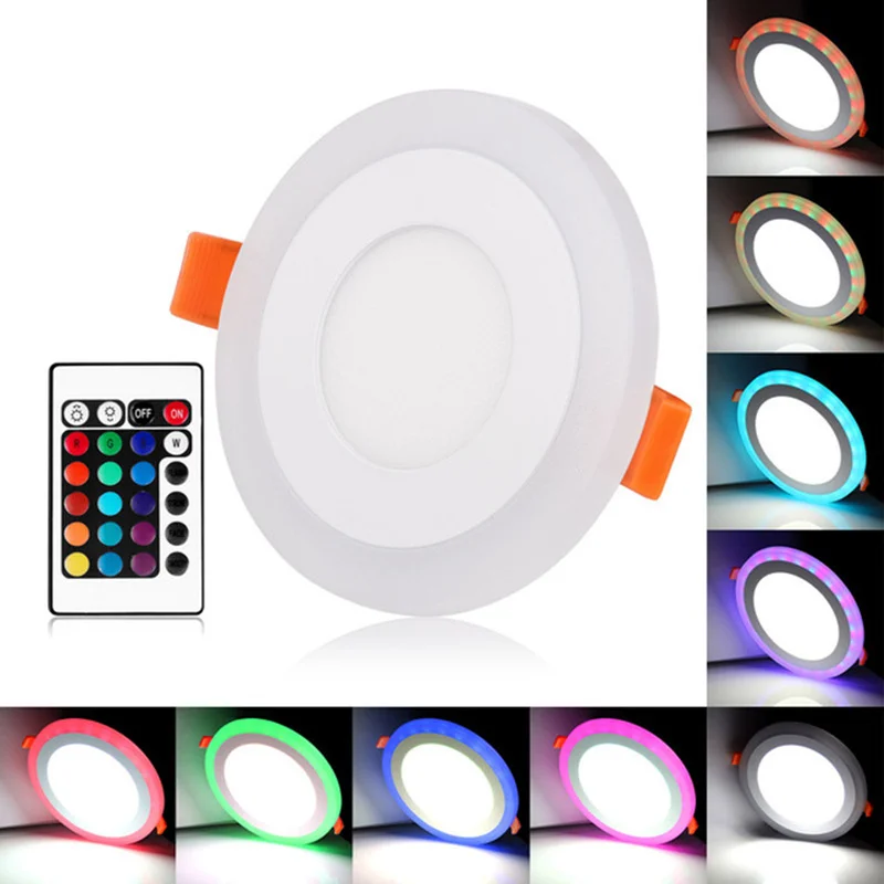 60pcs/lote,24W AC85-265V Branco/Morno + RGB LED emissor de luz Downlight Com controle Remoto DHL frete Grátis