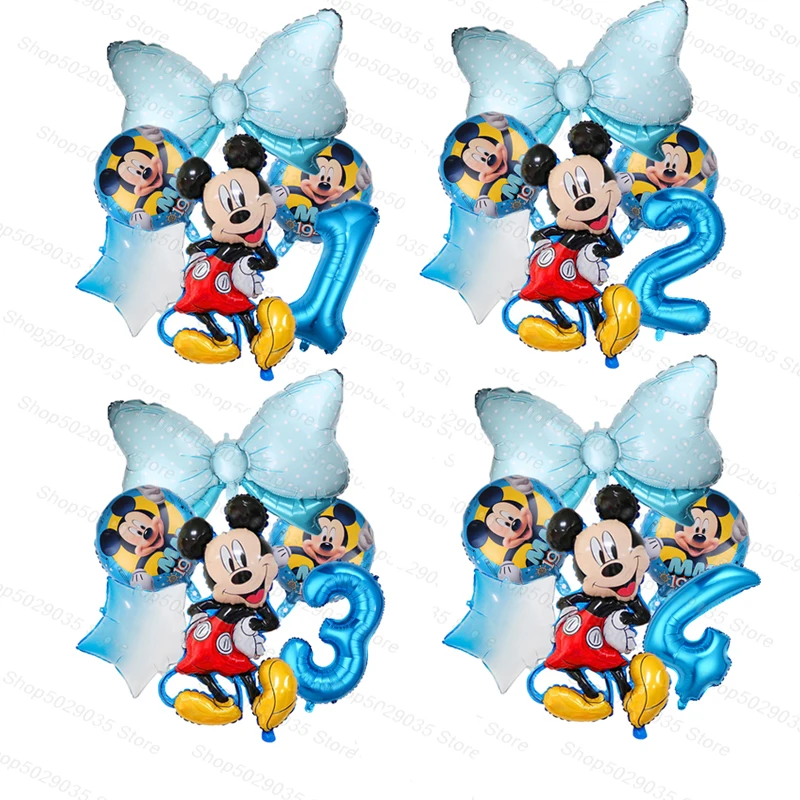 6pcs Disney Kawaii tema de Mickey mouse anime figura de crianças menino festa de aniversário, decoração de balão conjunto de brinquedos para festas