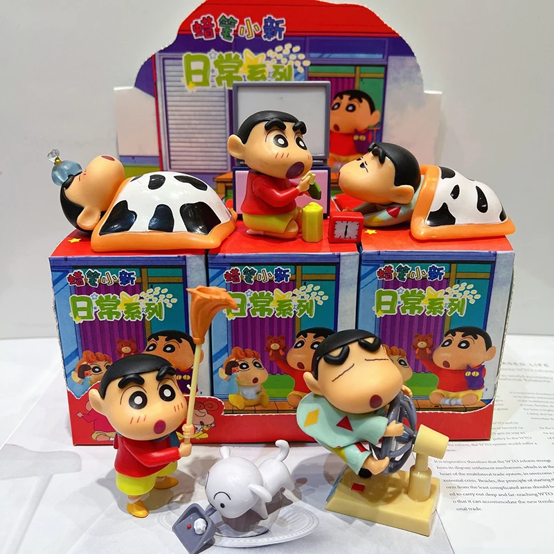 6pcs Kawaii Crayon Shin-Chan Anime, Figuras de Ação, as Crianças Brinquedos Para o Menino Cartoon Ornamentos Modelo de Menina Boneca de Decoração de Casa de Presente de Aniversário