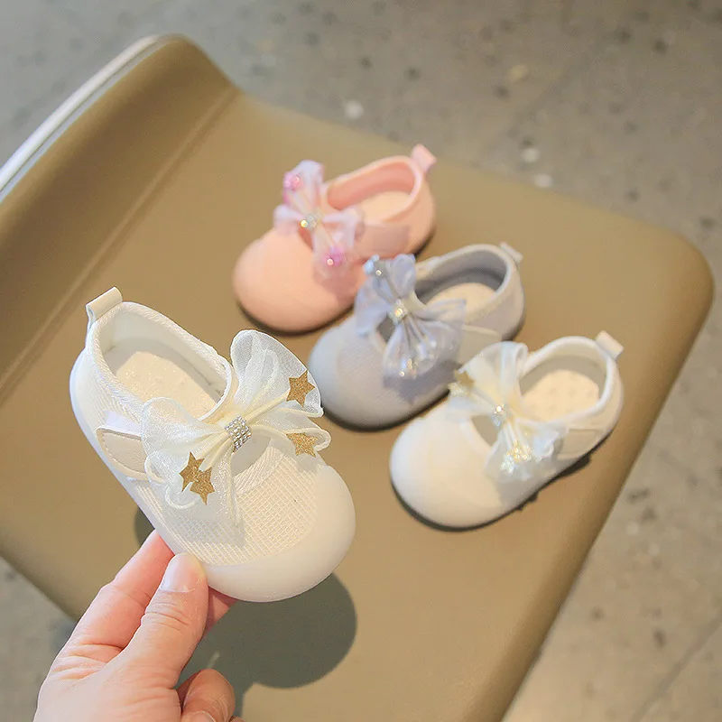A Summer Infant Bebê Menina De Sapatos De Bebê Recém-Nascido Sapatos Bownet Estrelas Princesas Sapatos De Crianças Macia De Criança De Primeira Caminhantes Sapatas Das Crianças