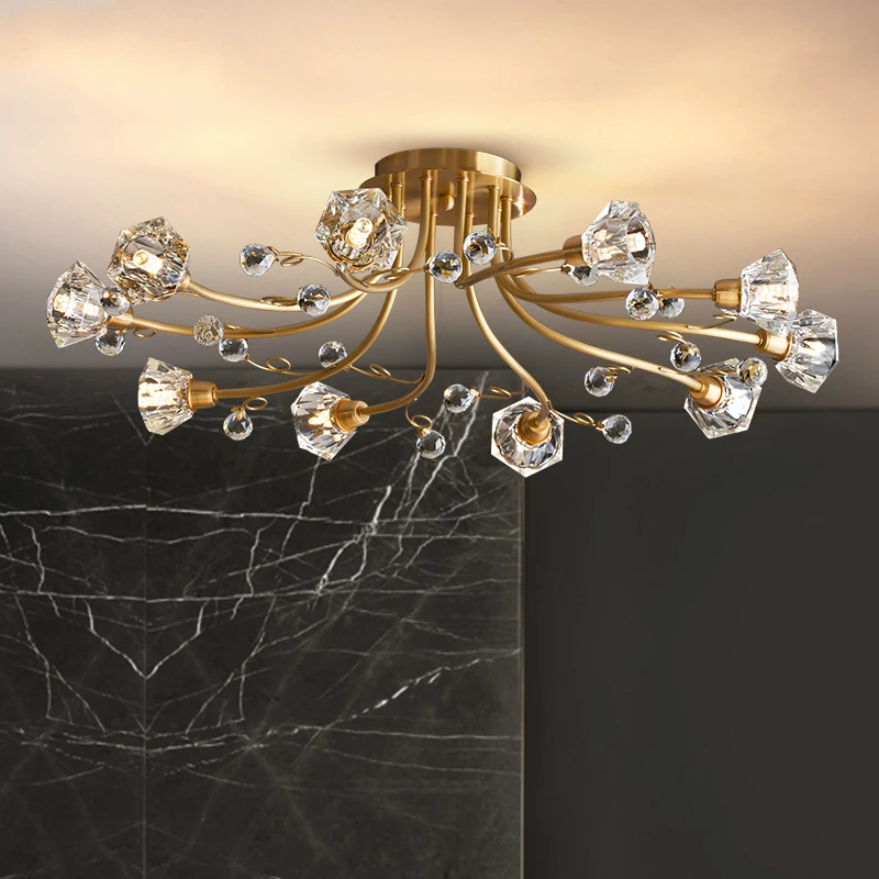 Americana de Cobre, Cristal de Luxo LED Iluminação do Candelabro Para a Sala de Moradia Arte Penduradas Lâmpada G9 Casa Moderna e Lustres