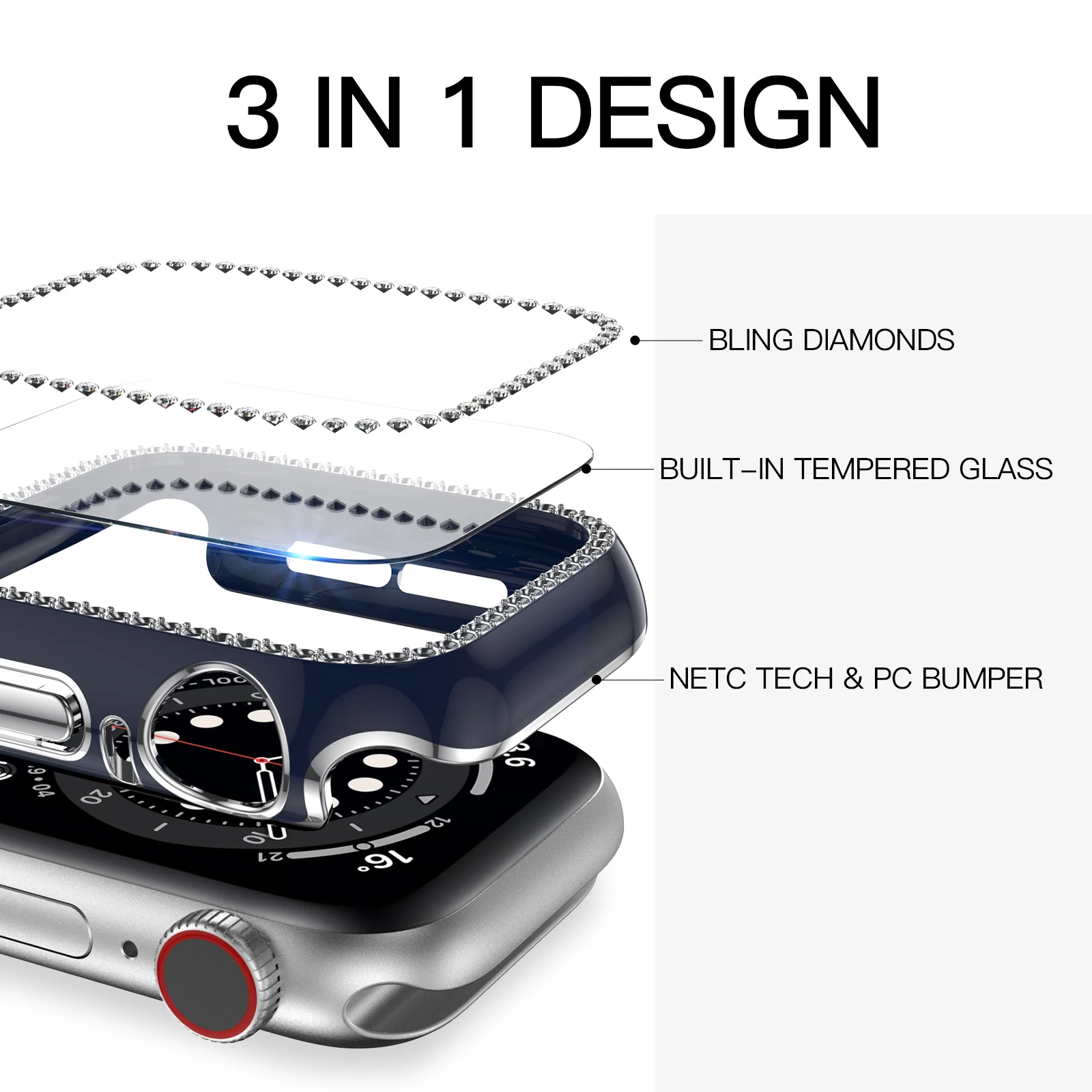 Assista Case para Apple caixa de relógio de 44mm de 42mm de 40mm de 38mm de vidro de Proteção + diamante de caso para o iwatch 6 5 4 3 2 1 SE escudo Protetor