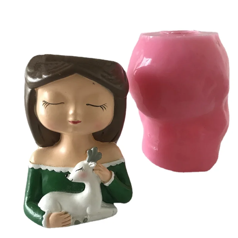 Beautifull 3D Menina Plantador de Suporte de Vela de Resina de Silicone Vaso Molde DIY Reboco de Cimento vaso de Flores de Moldes