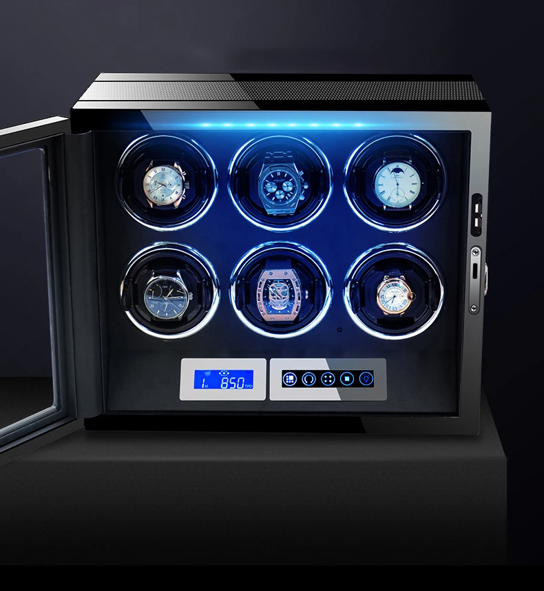 BOLAI Relógio Automático Enrolador de Madeira de impressões digitais Desbloquear 6 Slots de Agitador Mecânico Relógios de Armazenamento de Caixa de LCD Touch Screen de Segurança
