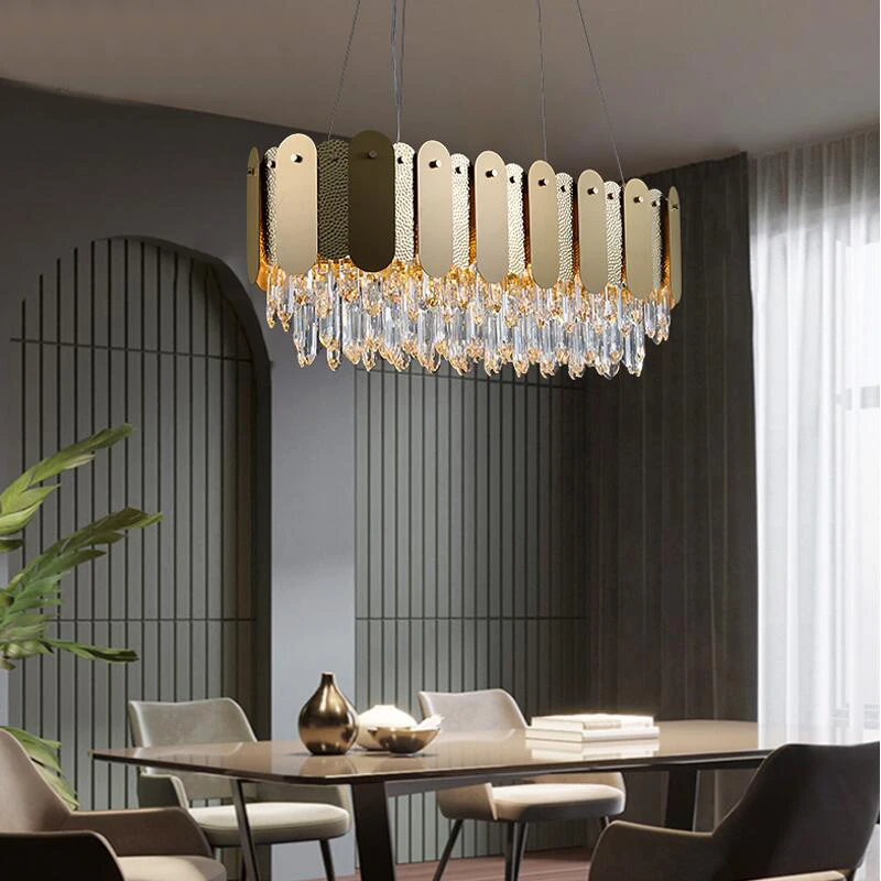 Brilho do lustre de cristal de aço inoxidável LED retangular de luz de sala de estar de luxo crystal lâmpadas decorativas