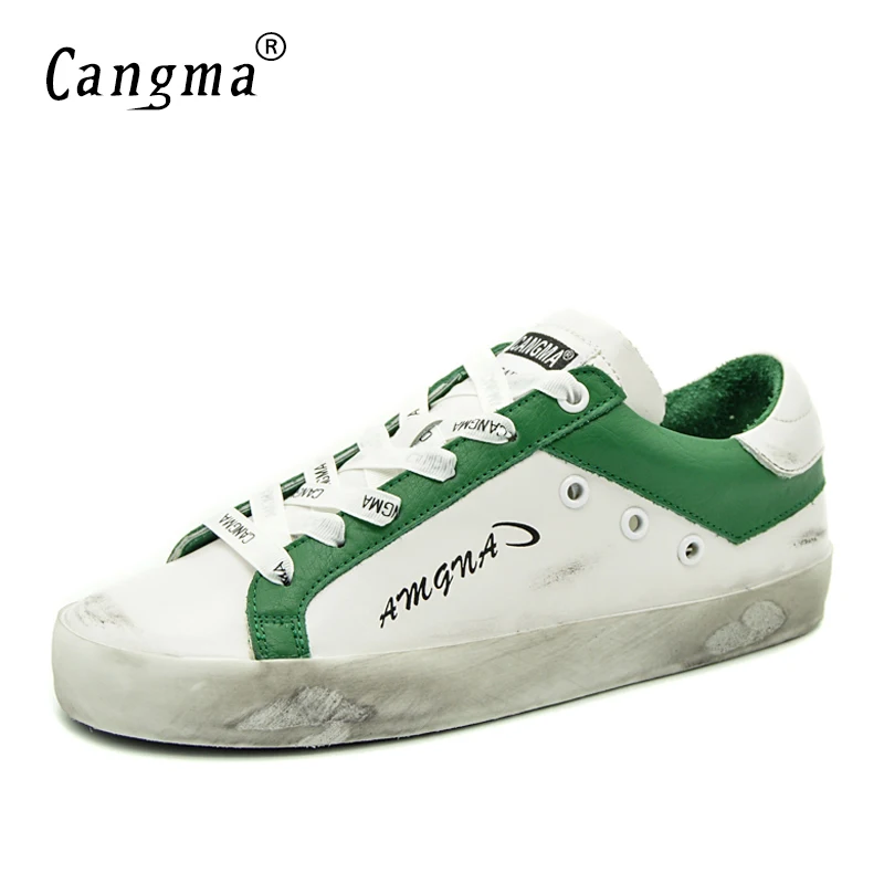 CANGMA Marca de Luxo Designer de Conforto Calçados femininos Outono Verde Branco de Couro Genuíno Tênis Mulheres Flats Vintage Feminino