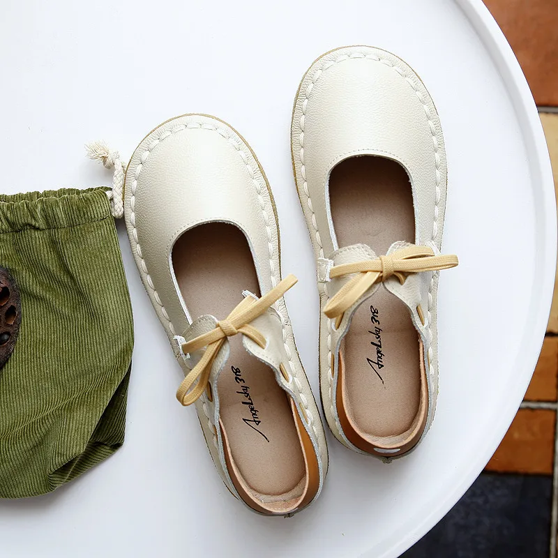 Careaymade-Mulheres sapatos de sola macia de couro verdadeiro de sapatos casuais versátil original sapatos feitos à mão simples laço de fadas sandálias