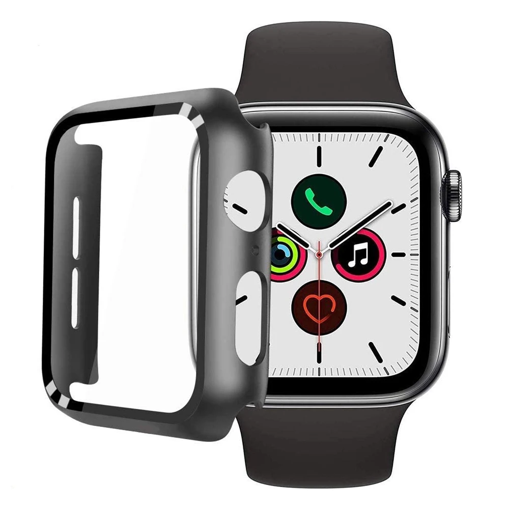 Caso + de Vidro para Apple Relógio protetor de Tela 3D 9H Fina pára-choques Cobertura Completa do caso para o iwatch Série 5 4 40mm 44mm de proteção