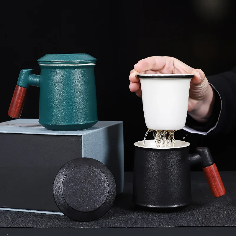 Cerâmica Japonesa de filtragem caneca com tampa de grande capacidade office xícara de chá de separação xícara de chá xícara de chá de presente