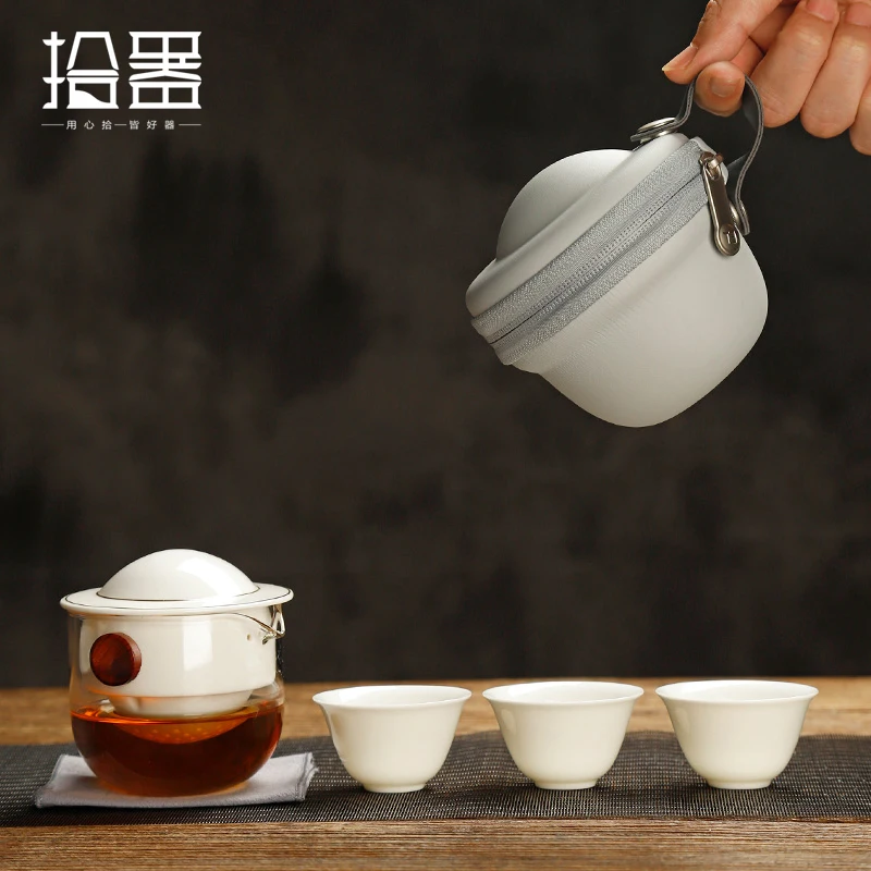 Criativo cerâmica de viagem express copa do portátil, comodidades para fazer chá conjunto do agregado familiar de uma panela com três copos única pessoa exterior Kung Fu Conjunto de Chá