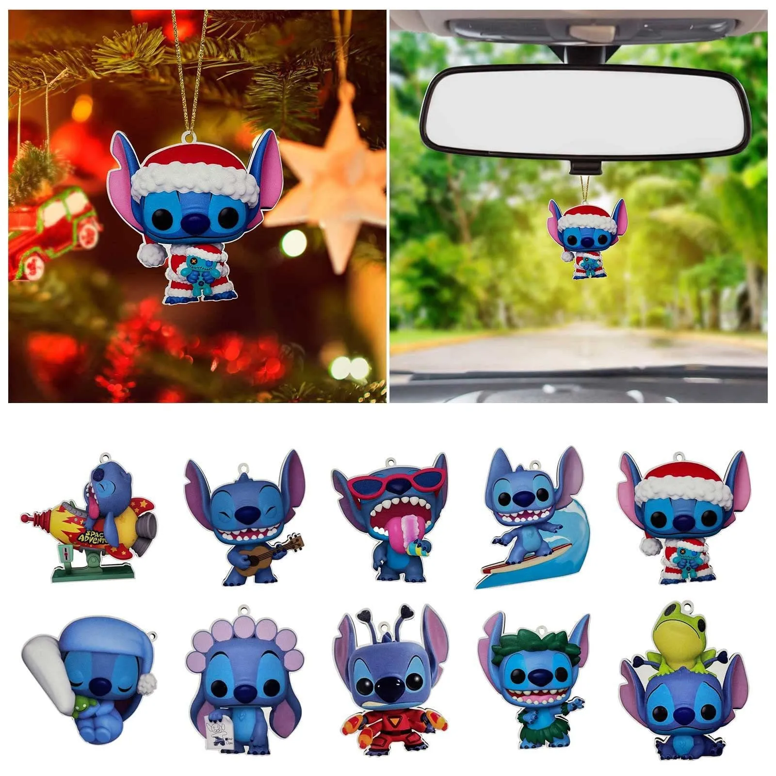 Disney Lilo & Stitch Desenhos Animados De Natal Decoração Da Árvore De Pingente De Figuras De Anime Ponto De Acrílico Avião Pingente De Brinquedos De Natal Pingente