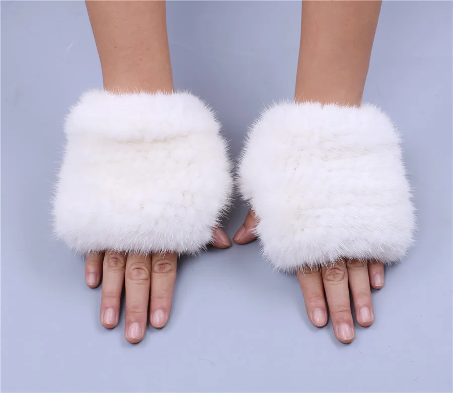 Do Inverno Das Mulheres De Pele, Luvas Sem Dedos Real Em Vison Com Estampa De Pele Quente Luvas Elástica De Alta
