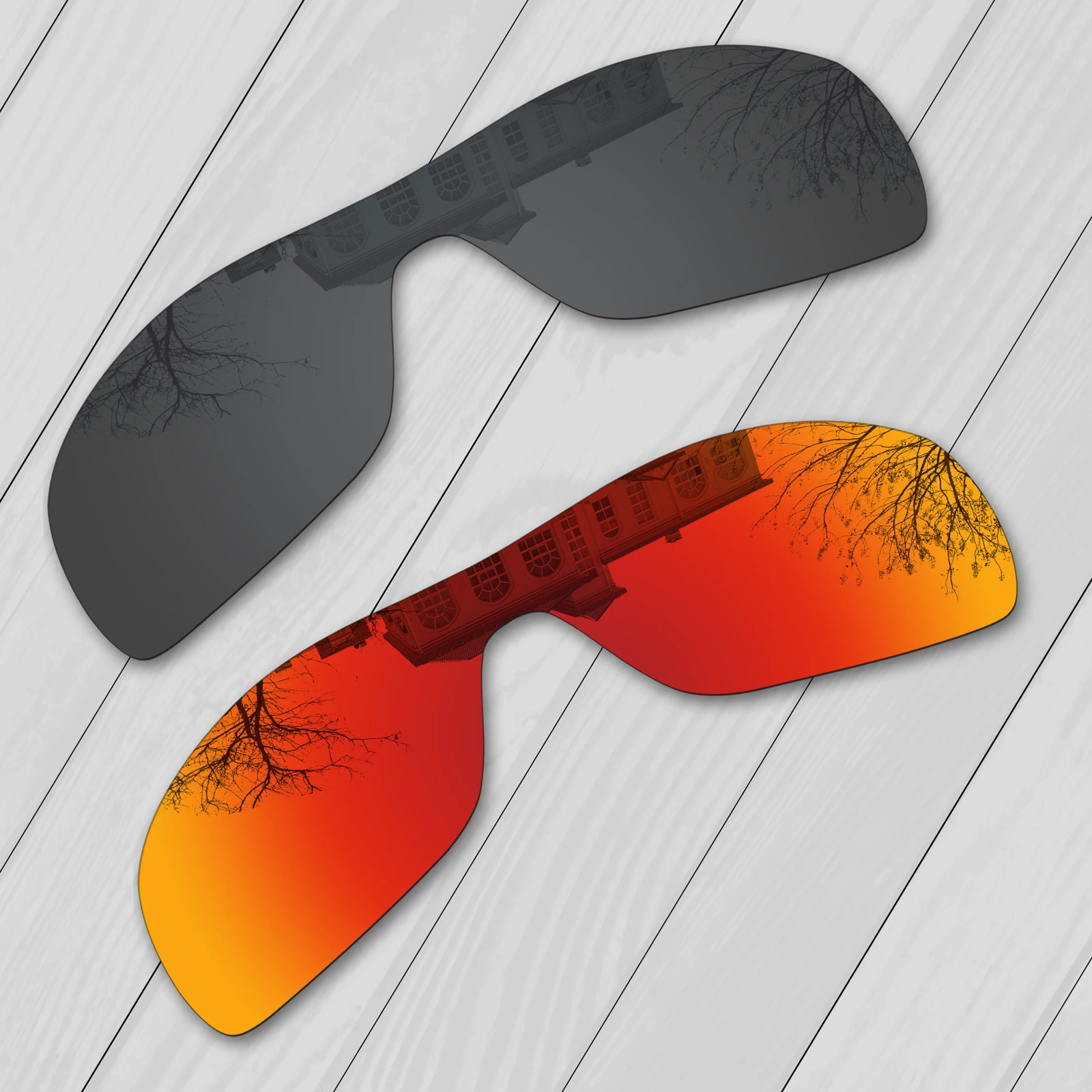 E. O. S 2 Peças Preto e Vermelho Fogo Polarizada de Substituição de Lentes para Oakley Batwolf OO9101 Óculos de sol
