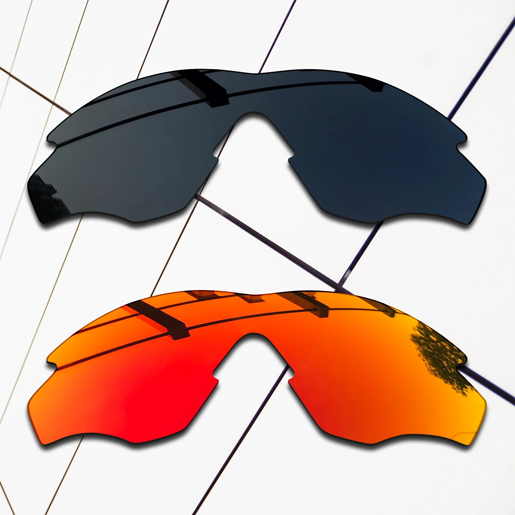 E. O. S 2 Peças Preto e Vermelho Fogo Polarizada de Substituição de Lentes para Oakley M2 Moldura OO9212 Óculos de sol