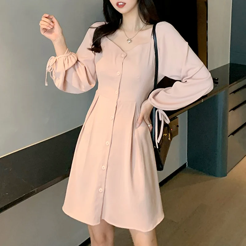 Elegante Mini Vestido Rosa Mulheres Fairycore Curativo Design De Manga Longa Vestido Coreano Office Lady Slim Noite, Vestido De Festa 2021 Cair