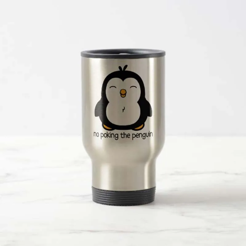Engraçado Caneca de Chá Sem Cutucando O Pinguim Caneca do curso do Aço Inoxidável Copo de café com Alça - Grande Presente Canecas de 14 Onças