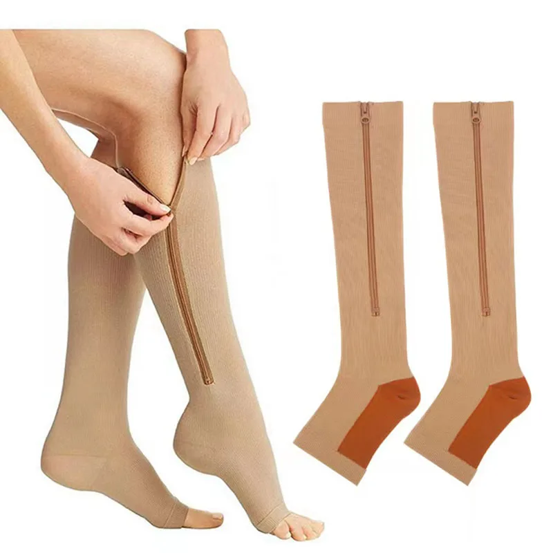 Esportes pressão meias de compressão zíper meias elástica de alta confortável esportes perna meias