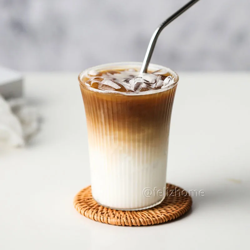 Feito a mão com Nervuras Copo de Vidro Dobrável Latte de Gelo de Café Resistente ao Calor MicrowableTeacup Caneca de Leite,Suco,Chá, Cafés e Bares