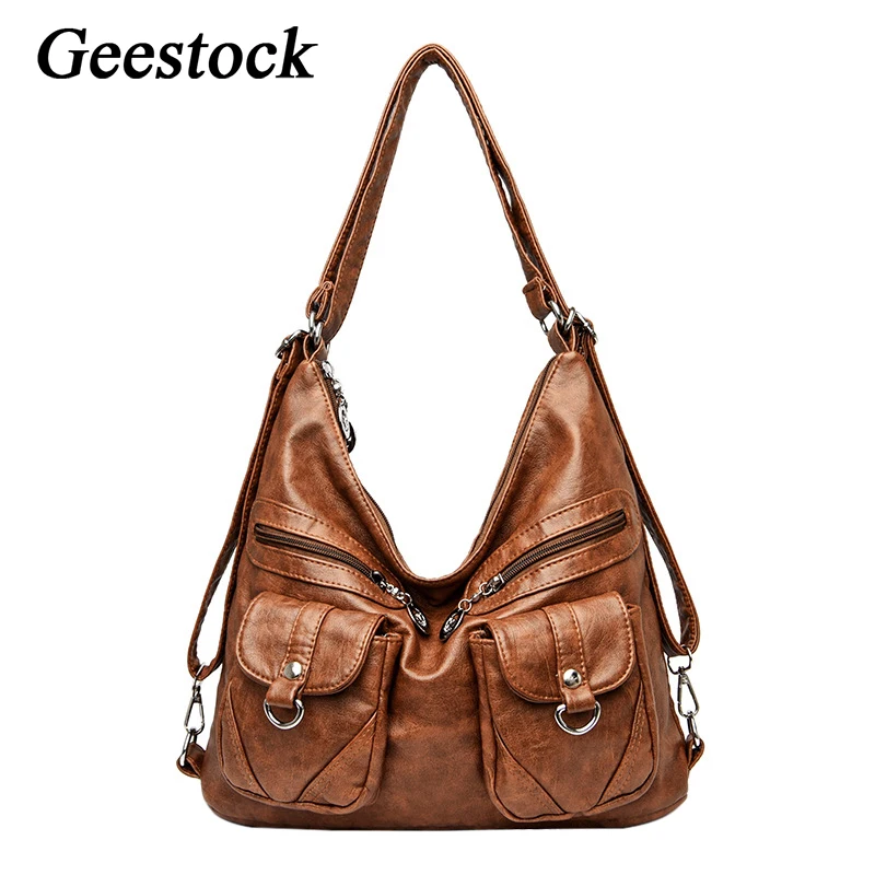 Geestock Vintage Sacos de Ombro para as Mulheres de Grande Capacidade Bolsa de Couro PU Multi-bolso Senhoras Sacola de Telefone Bolsa Crossbody