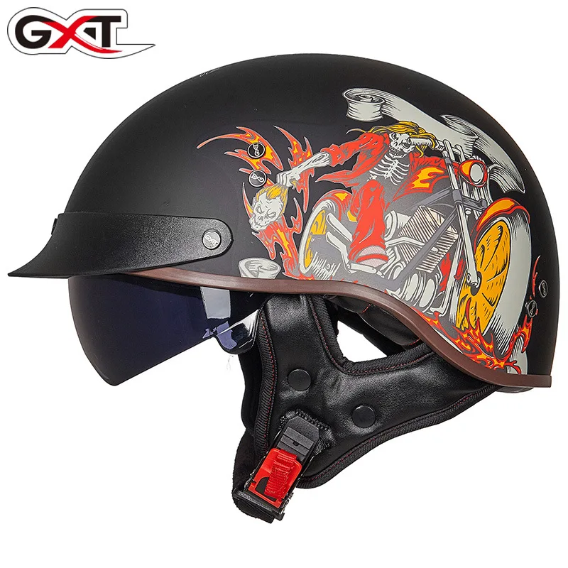 GXT-04 Metade do Rosto Vintage de Capacetes para motociclistas Sol Interior da Lente Segurança de Equitação Carapaça Casco Moto para o Homem as Mulheres a Face Aberta Capacetes Jet