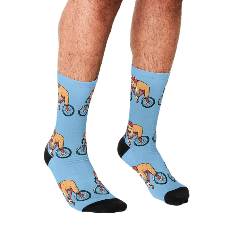 Homens Engraçados meias para dormir com preguiça de bicicleta Meias harajuku os Homens Felizes hip hop Novidade garotos bonitos Tripulação Casual Louco Meias para homens