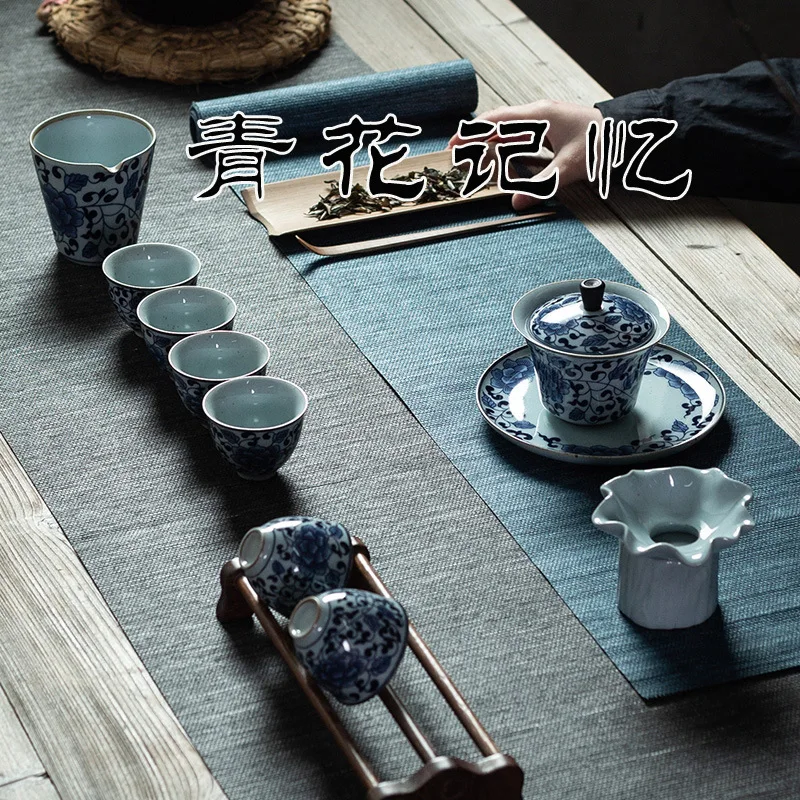 Jingdezhen Azul e a Branca da Porcelana do jogo de Chá Antigo Conjunto de Casa Gaiwan Bule Underglaze Cor de Porcelana Kung Fu Conjunto de Chá