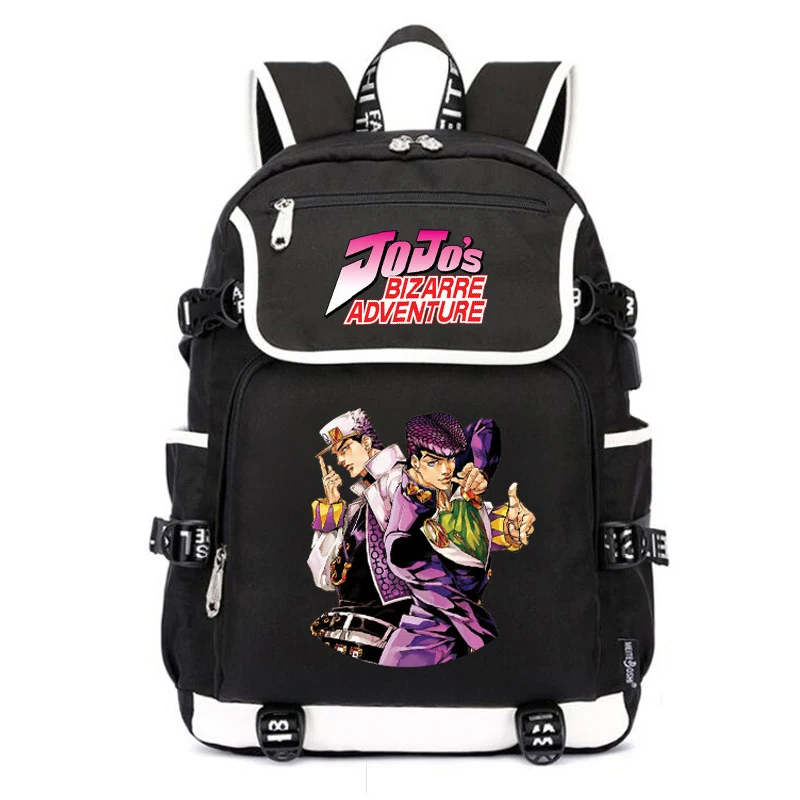 Jo Jo s Bizarre Adventure Anime Sacos de Escola da Escola para Meninas Sacos de Carregamento USB Backpack do Laptop Jonathan Joestar de Viagem Bagpack