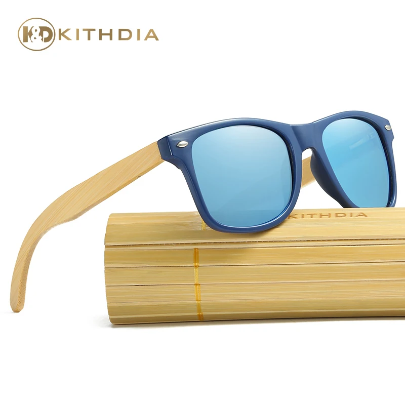 Kithdia Azul PC Armação Óculos de sol Artesanais de Bambu Pernas Óculos de sol Polarizados e Apoio Drop Shipping / Fornecem Imagens #KD047