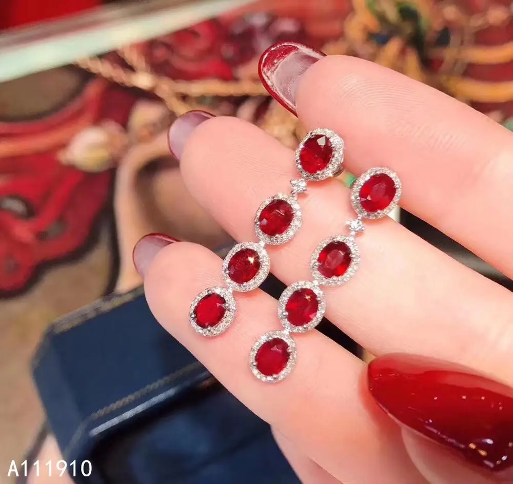 KJJEAXCMY fina prata esterlina da jóia 925 embutidos em ruby Natural das Mulheres, brincos de apoio popular de detecção de moda