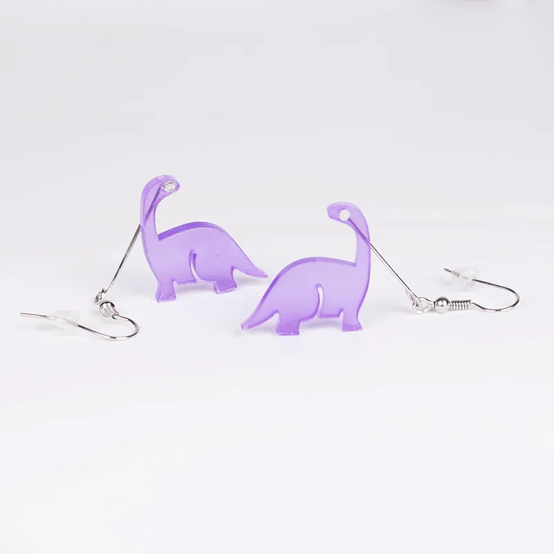Legal Acrílico Dinossauro Roxo Transparente Brincos para Mulheres Instrução Longa Bonito de Suspensão de Pequenos Animais Brincos Engraçado Jóias 2020