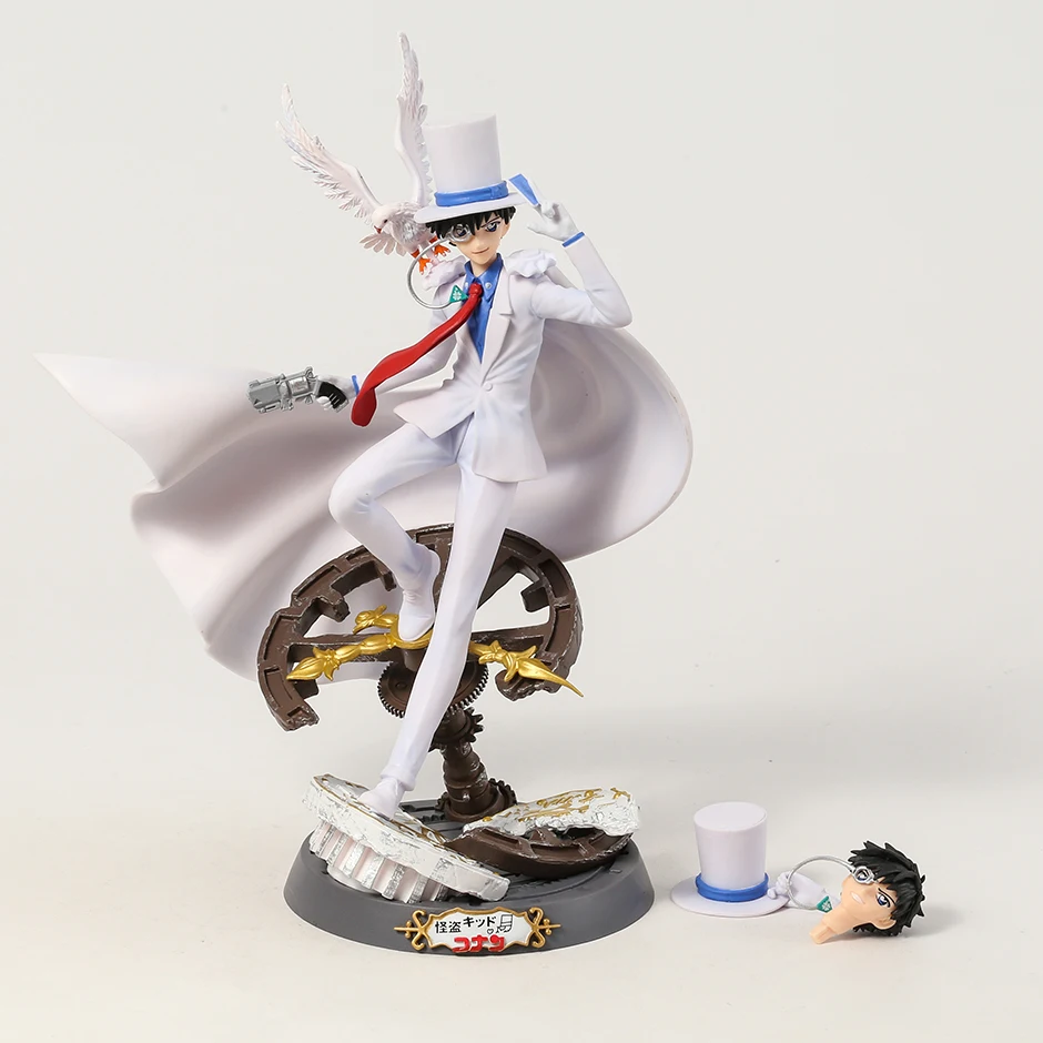 Modelo Estatueta de Detective Conan Kaitou KID Garoto com Cabeça Substituível PVC Figura Colecionável Brinquedo