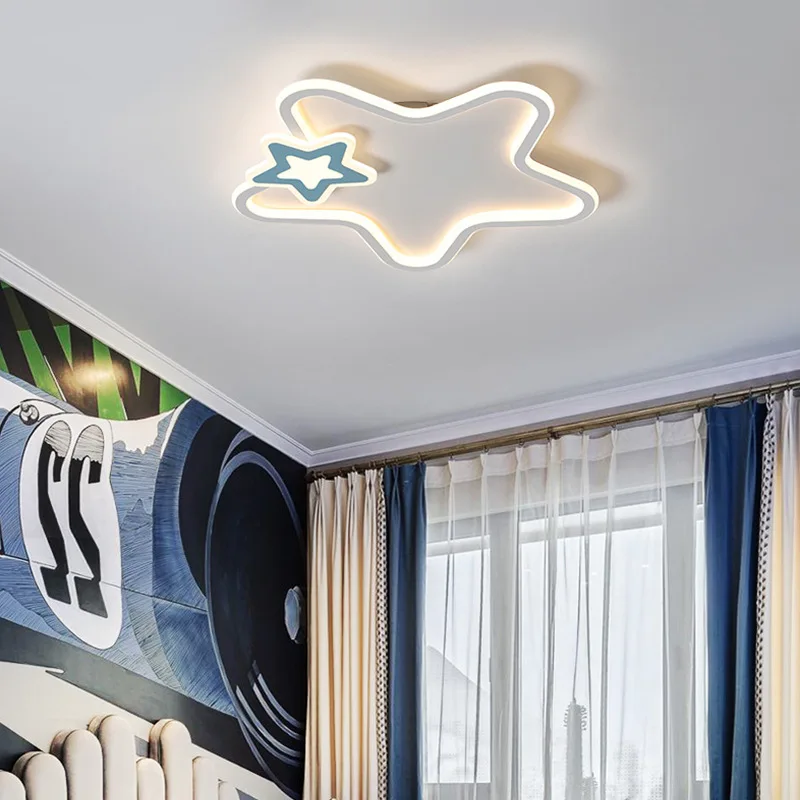 Moderno e acolhedor estilo do quarto de crianças lâmpada Nórdicos ultra-fino led teto lâmpada moderna estrela dupla quarto lâmpada de jardim-de-infância do quarto do bebê