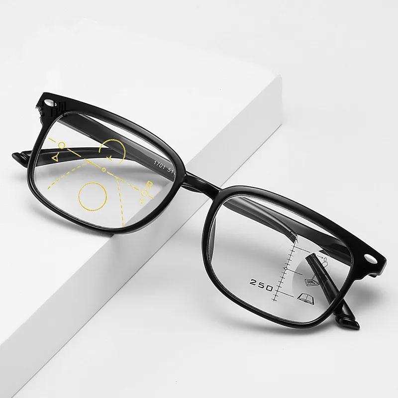 Multifocal progressiva Óculos de Leitura para Homens e Mulheres de Quadro Grande Praça Anti-Luz Azul Óculos de Dioptria 1.0 1.5 2.0
